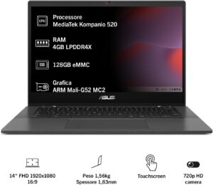 ASUS Chromebook CM1402FM2A Notebook 14" FHD Glossy con MediaTek Kompanio 520  