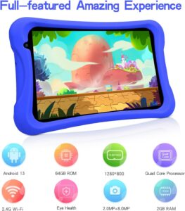 PRITOM Tablet bambini 8 pollici con controllo genitori e custodia protettiva  