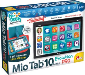 Liscianigiochi Hi Tech Educativo Mio Tab Pro 10, un tablet educativo per bambini con schermo da 10 pollici e numerosi giochi didattici.