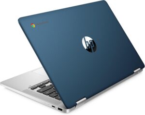 HP Chromebook x360 14a-ca0001sl in Forest Teal con display touch da 14" FHD, ideale per lavoro e svago.