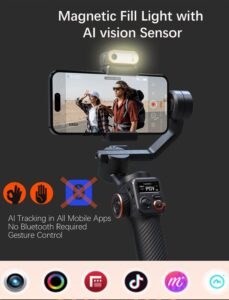 Hohem iSteady M6 Stabilizzatore Gimbal per Smartphone a 3 assi, con sensore di visione AI e luce di riempimento magnetica