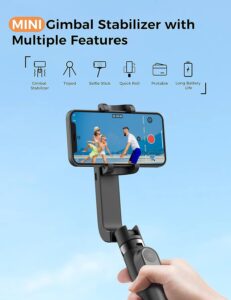 QIMIC Gimbal Smartphone 1 Assi Stabilizzatore con telecomando, treppiede per telefono, bilanciamento automatico e compatibile con Android e iPhone