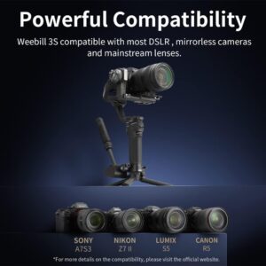 Stabilizzatore Zhiyun Weebill 3S con luce LED integrata, ideale per fotocamere DSLR e mirrorless