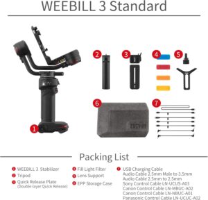 ZHIYUN Weebill 3 - Stabilizzatore Gimbal a 3 assi per fotocamere DSLR e mirrorless con luce e microfono integrati 