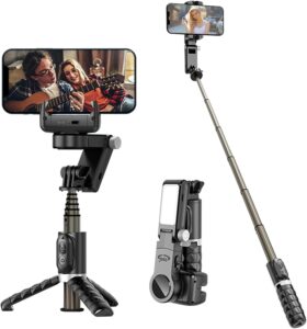 Zhixifan Gimbal Stabilizzatore per Smartphone con rotazione a 360°, telecomando wireless, luce riempimento e tracciamento intelligente, compatibile con Android e iPhone