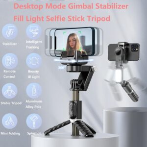 Zhixifan Gimbal Stabilizzatore per Smartphone con rotazione a 360°, telecomando wireless, luce riempimento e tracciamento intelligente, compatibile con Android e iPhone