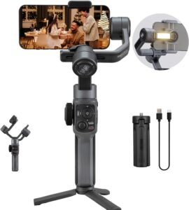 Stabilizzatore Zhiyun Smooth 5S con luce di riempimento integrata e supporto per smartphone iPhone e Android, perfetto per Vlog e Live Stream.