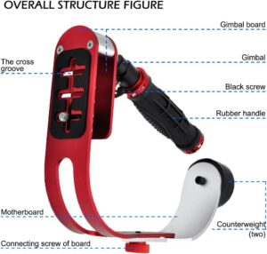 Stabilizzatore video AFUNTA Pro, compatibile con GoPro, Canon, Nikon e DSLR fino a 0.95 kg, in rosso, argento e nero