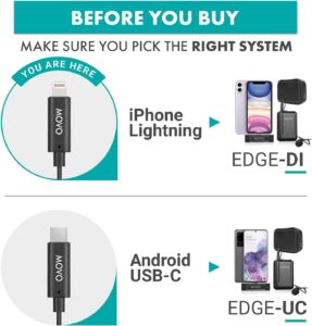 Movo Edge-DI Wireless Lavalier per iPhone, microfono compatto ideale per vlogging, riprese e insegnanti, compatibile con DJI Osmo OM 4