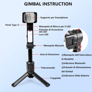 STRBDYI Stabilizzatore Smartphone grigio pistola, gimbal stabilizzatore per vlogging, YouTube, compatibile con iPhone e Android