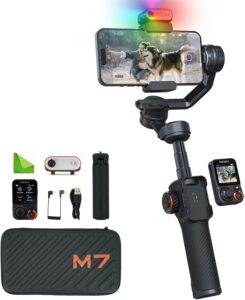 Hohem iSteady M7 stabilizzatore gimbal con AI tracking, touchscreen da 1,4 pollici, luce di riempimento magnetica, e asta di prolunga per Android e iPhone