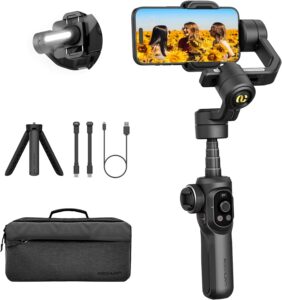 AOCHUAN Stabilizzatore Cardanico S2 per Smartphone con microfono a asta estensibile, perfetto per video stabilizzati su iPhone e Android.