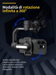 AOCHUAN Stabilizzatore Cardanico S2 per Smartphone con microfono a asta estensibile, perfetto per video stabilizzati su iPhone e Android.