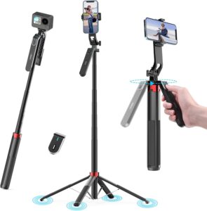 180cm Treppiede per cellulare Ulanzi Selfie Stick Quad Tripod con telecomando Bluetooth e rotazione di 360°