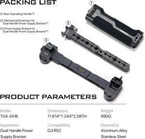 Tilta Staffa di Alimentazione a Doppio Impugnatura compatibile con DJI RS4, RS3, RS2, per alimentazione costante e maniglia operativa.