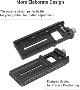 Piastra a sgancio rapido SMALLRIG per gimbal DJI RS 4, RS 3, RS 2, con sistema Arca-Swiss e design robusto.