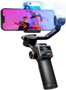 Kit Gimbal per smartphone con stabilizzatore a 3 assi, tracker AI e luce di riempimento, ideale per iPhone 15 Pro Max e Android