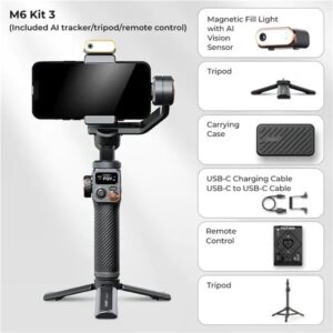 Kit Gimbal per smartphone con stabilizzatore a 3 assi, tracker AI e luce di riempimento, ideale per iPhone 15 Pro Max e Android