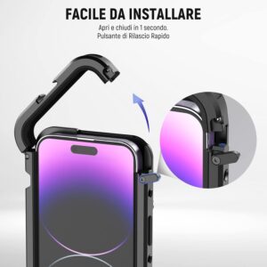 NEEWER Gabbia Cellulare per iPhone 14 Pro Max in lega di alluminio con scarpette fredde  