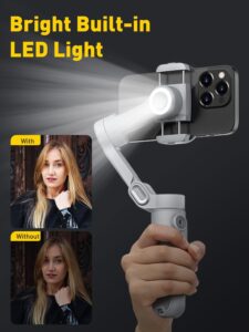 AOCHUAN Stabilizzatore cardanico pieghevole a 3 assi con luce integrata per smartphone  