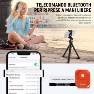 Neewer Mini Treppiede per iPhone con telecomando, cavalletto flessibile per smartphone e supporto per action camera