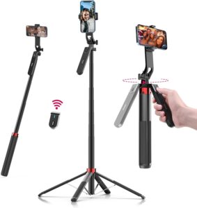 Treppiede Ulanzi Selfie Stick Quad Tripod 180CM con telecomando Bluetooth, perfetto per smartphone