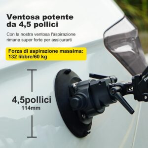 Supporto a ventosa per auto CAMETV per DJI Osmo Pocket 3, ideale per riprese stabili durante il viaggio.