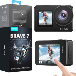 AKASO Brave 7 Action Cam 4K 30FPS, fotocamera subacquea stabilizzata con doppio touchscreen, comandi vocali e grandangolo