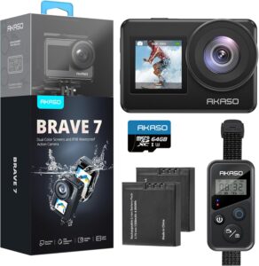 AKASO Brave 7 Action Cam 4K 30FPS, fotocamera subacquea impermeabile con comando vocale e scheda di memoria da 64GB