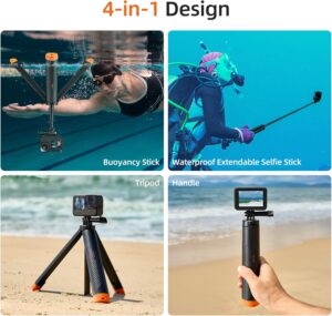 TELESIN® 4 in 1 Selfie Stick Grip impermeabile e multifunzionale per GoPro  