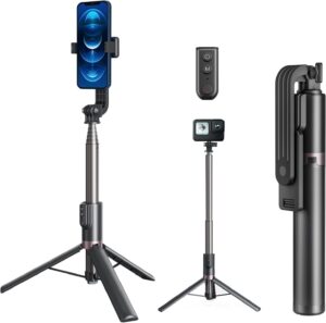 Telesin 3-in-1 Selfie Stick Treppiede con Telecomando Bluetooth, rotazione a 360° e compatibile con GoPro, iPhone, Samsung