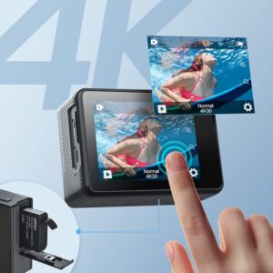 Surfola SF530 Microfono Wireless Action Cam 4K, ideale per moto, sci, snorkeling e vlog con doppio schermo e impermeabilità fino a 40m