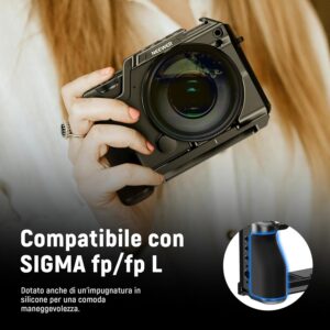 Neewer Cage per fotocamera con supporto EVF-11, maniglia ergonomica e piastra a sgancio rapido compatibile con SIGMA fp, fpL e DJI RS 4 Pro Gimbal.