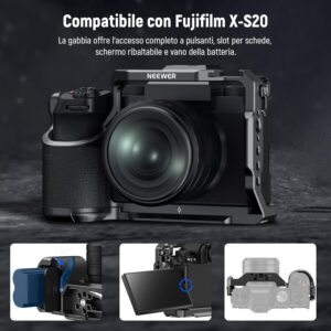 Neewer X-S20 Gabbia per Fotocamera, compatibile con Fujifilm X-S20 e gimbal DJI RS2, RS3, con maniglia ergonomica e base Arca.