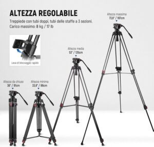 Neewer Treppiede Video Pro con Testa Fluida, ideale per riprese professionali con DSLR e Gimbal DJI RS.