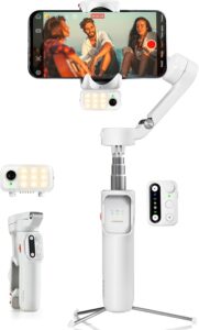 Hohem iSteady V3 stabilizzatore smartphone, cardanico a 3 assi, con tracker AI magnetico, controller rimovibile e treppiede integrato.