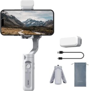 Hohem iSteady XE Stabilizzatore Cardanico per Smartphone, ideale per video stabili e fluidi, con treppiede integrato e capacità di carico di 280g.