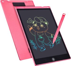 Tavoletta grafica LCD SERUW da 12 pollici, ideale per scrittura e disegno, con penna inclusa, disponibile in blu e rosa.