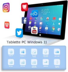 Tablet PC 10.1 Pollici TPSPAD con display HD, processore N4020, e Windows 11, ideale per lavoro e intrattenimento.