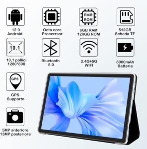 WOZIFAN Tablet 10 pollici con tastiera e mouse Blu, display 10" e performance elevate