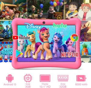 EagleSoar Tablet Bambini 10 Pollici con Custodia Rosa, Ideale per Apprendimento Educativo e Giochi Sicuri