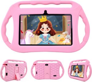 Veidoo Tablet per bambini da 7 pollici, tablet rosa con schermo HD, perfetto per giochi ed educazione.