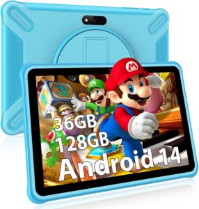 FASTWD Tablet Android 14 per bambini, 10 pollici, schermo HD IPS, 36GB RAM, 128GB ROM, Wi-Fi 5G, controllo genitori