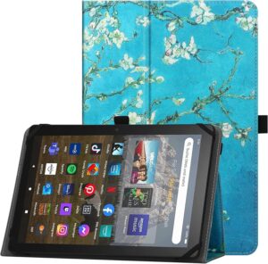 Custodia universale per tablet da 9 e 10 pollici con supporto folio e cinturino in silicone regolabile, modello Apricot Flower.