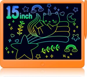 Tavoletta Grafica LCD da 15 pollici colorata, ideale per bambini, con design leggero e pulsante di blocco.