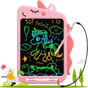 Fullware Lavagna per bambini con schermo LCD, motivo unicorno rosa, regalo educativo per bambini.