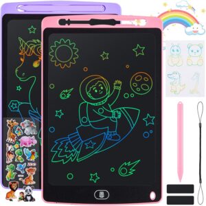 Damcyer Tavoletta Grafica LCD 10 Pollici, Rosa e Viola, adatta per bambini dai 3 ai 6 anni, con schermo colorato e adesivi divertenti.