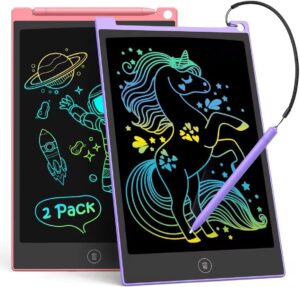 TECJOE Confezione da 2 vassoi LCD da 10 pollici colorati, ideali per bambini dai 3 ai 6 anni, disponibili in rosa e viola.