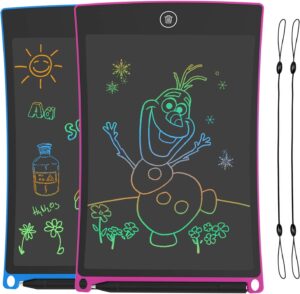 Tavoletta grafica LCD HOMESTEC 8,5 Pollici, rosa e blu, con display colorato e funzionalità cancellabili, ideale per bambini.