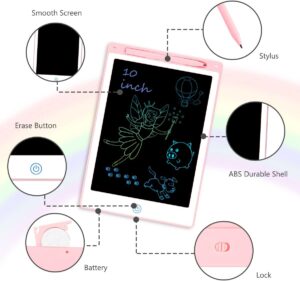 Vicloon Tavoletta Grafica LCD Scrittura, lavagna elettronica colorata per bambini, rosa, con penna e interruttore di blocco